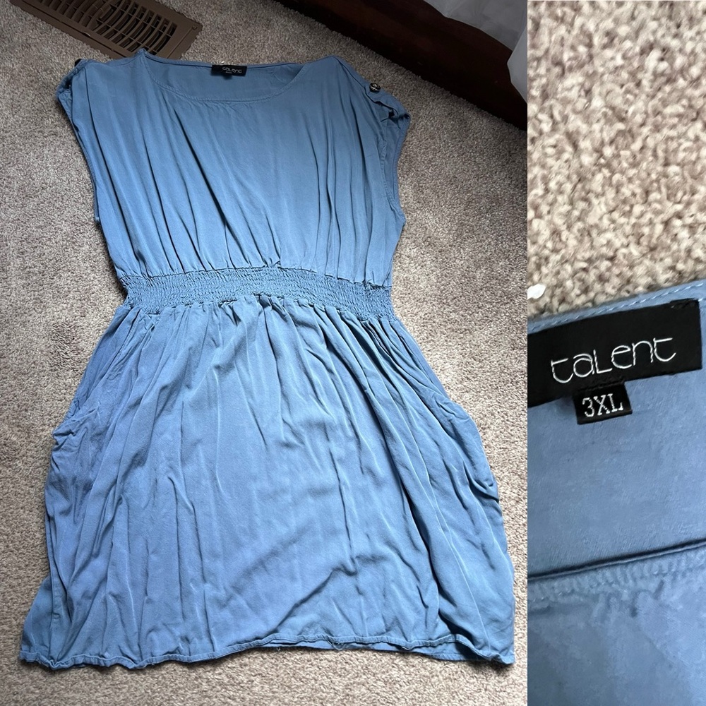 Women's Light Blue Smocked-Waist Dress - 3XL